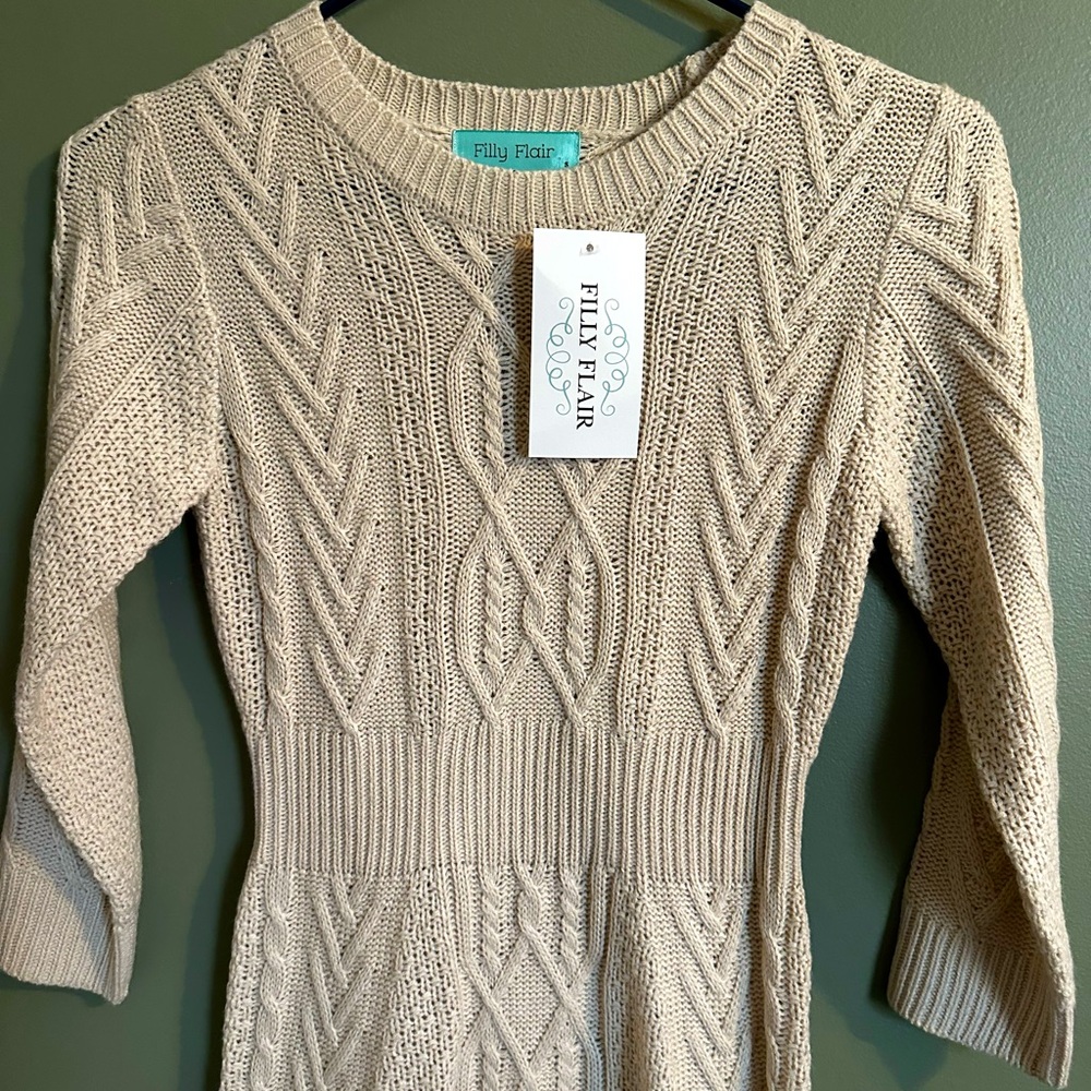 Filly Flair Beige Cable Knit Dress